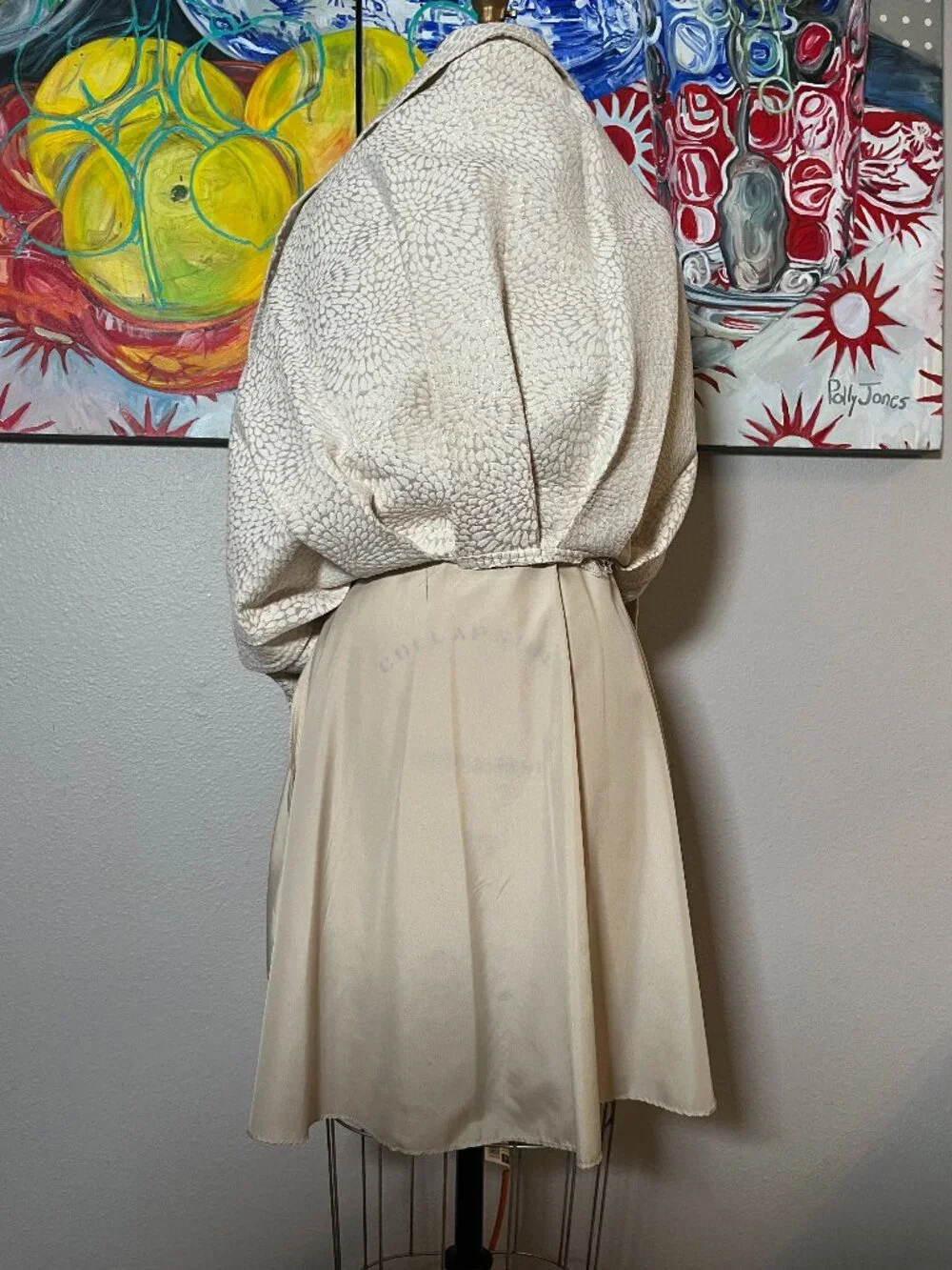 David's Bridal Ivory Metallic Jacquard Vintage Inspired Cocktail Dress